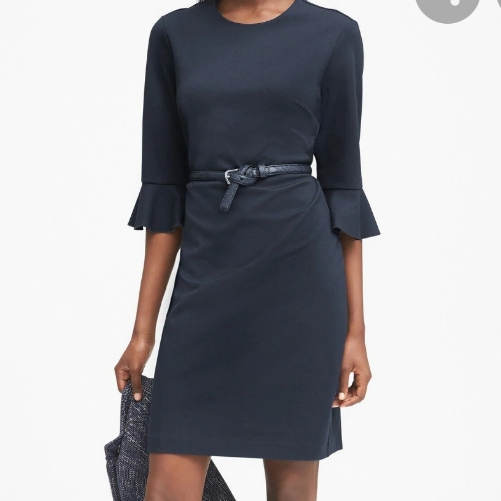 Black Ponte Flutter Sleeve Dress